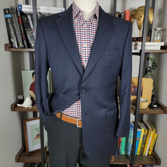JOS A BANK Signature Gold Men's Sport Coat Blazer Two Button Navy Striped Sz 39R - Picture 1 of 16